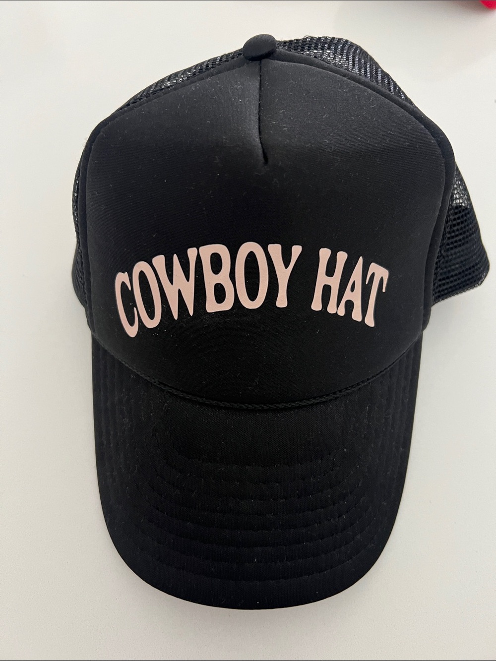 Black 'COWBOY HAT' Trucker Cap with Pink Text